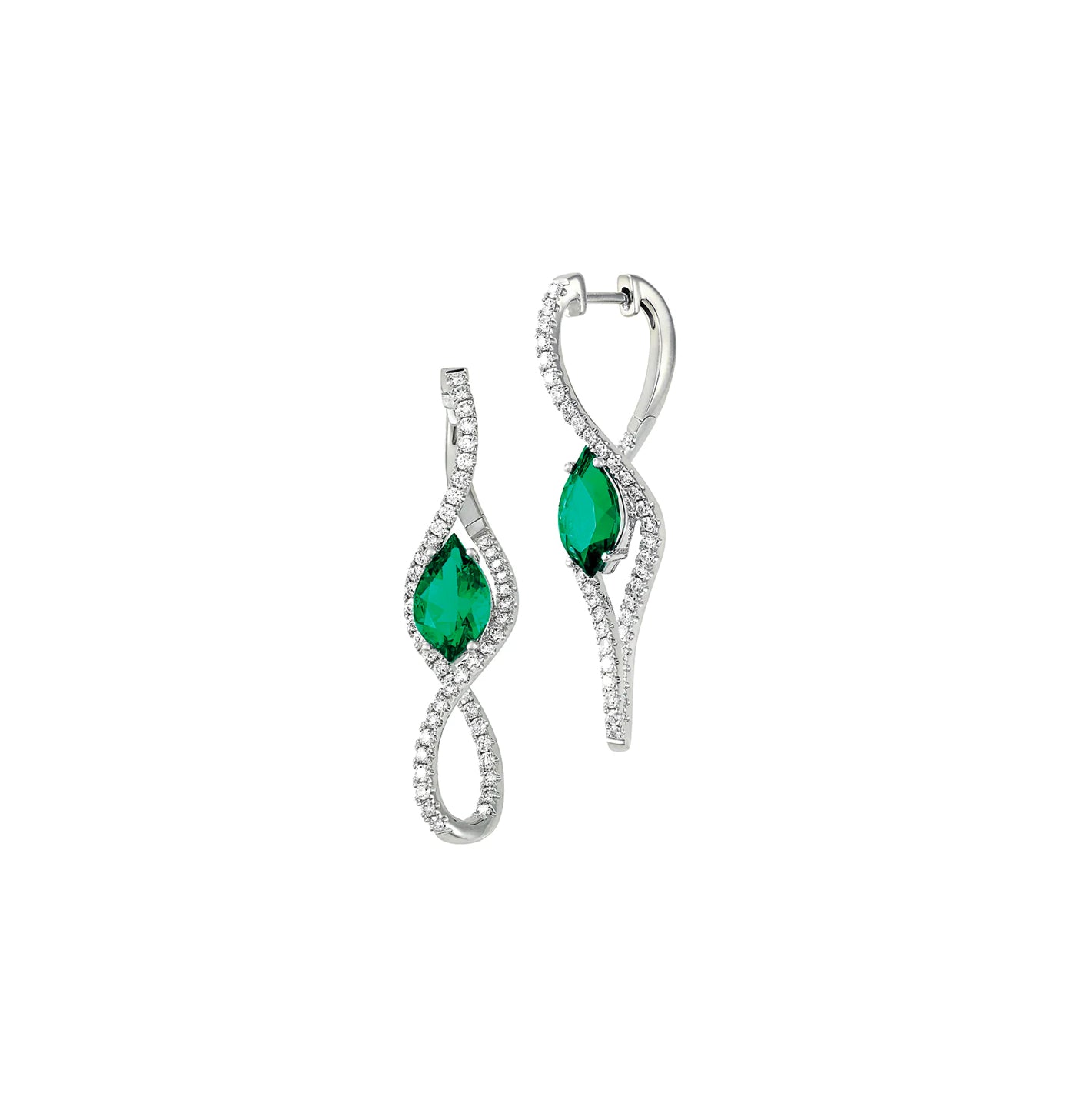 Aretes largos con Esmeralda Flame con diamantes
